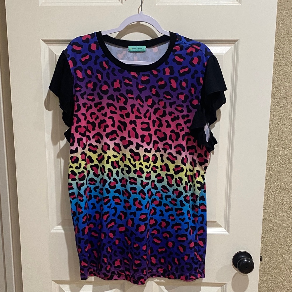 Ruffled Sleeve Multicolor Leopard-Print Blouse